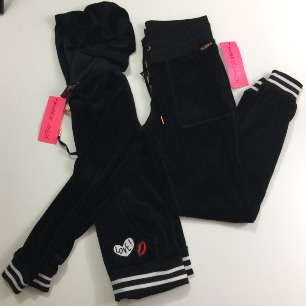 Betsey Johnson Velour Velvet Jogger Track Suit NWT